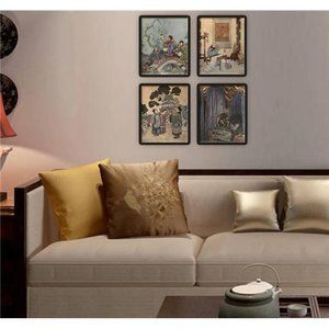 Wall Art Home Decor Edmund Dulac Nightingale Vintage Asian Book Prints Set 0f 4